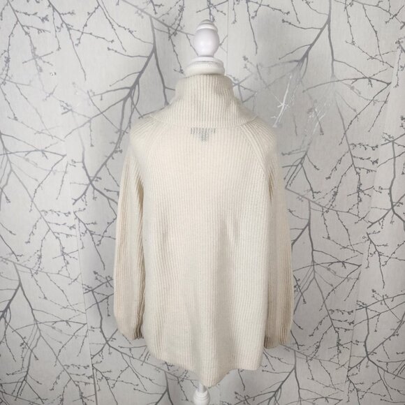 Tahari Ivory Fisherman Rib 55% Merino Wool Cowl Neck Sweater - Picture 4 of 6